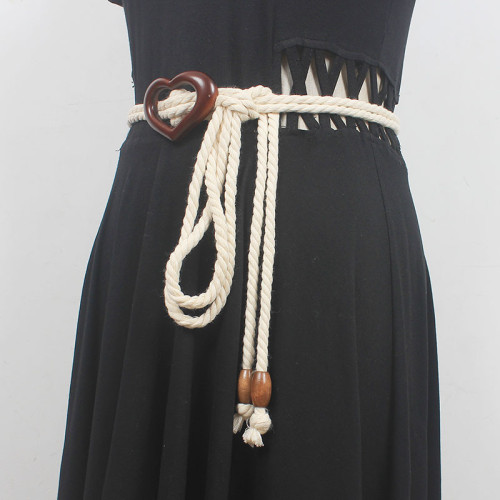 [EAM] Apricot Vintage Woven Hemp Rope Long Belt Personality Women New Fashion Tide All-match Spring Summer 2024 1DH553912