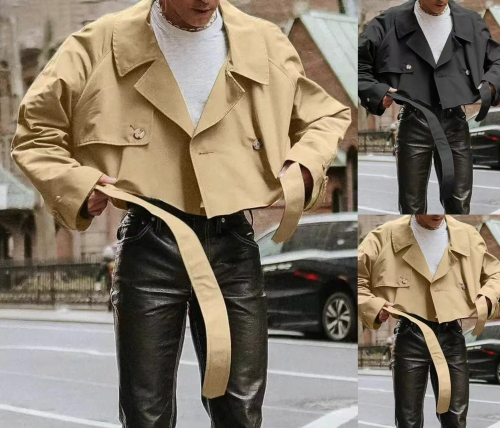 {EAM} 2024 autumn new fashion loose jacket belt lapel tooling short trench coat coat DLZ050