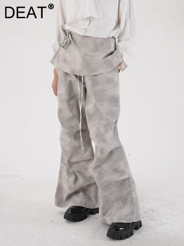 DEAT Fashion Women's Camouflage 2 Pcs Set Pants Elastic Waist Contrast Color Folds Wide Leg Pants Suit Autumn 2024 New CPDB314