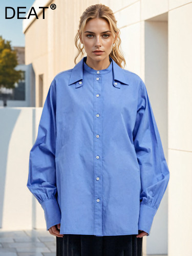 DEAT Fashion Women's Remove Double-layer Collar Shirt Loose Single Breasted Long Sleeve Side Spilt Bouse Autumn 2024 New CPDB291
