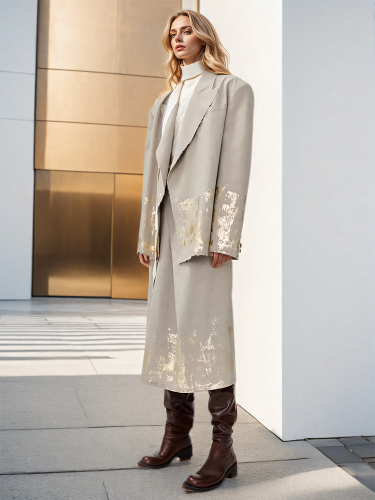 DEAT Fashion Women's 2 Pcs Set Graffiti Hot Stamping Loose Fit Blazer High Waist Irregular Skirt Suit Autumn 2024 New 1DH7641