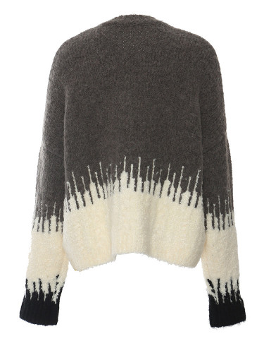 DEAT Fashion Women's Knitted Pullovers Loose Contrast Color Long Sleeves Coarse Weaving Versatile Sweater Autumn 2024 New 1DH760