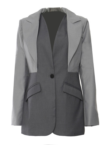 DEAT Fashion Women's Fake 2 Pcs Blazer Lapel Single Button Contrast Color Patchwork Long Sleeves Suit Jacket Autumn 2024 New