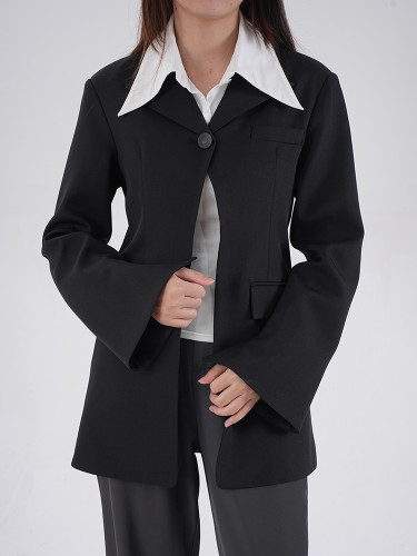 DEAT Fashion Women's Contrast Color Lapel Fake 2 Pcs Blazer Silm Single Button Long Sleeves Suit Jacket Autumn 2024 New CPDB274