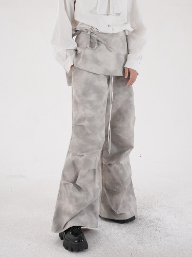 DEAT Fashion Women's Camouflage 2 Pcs Set Pants Elastic Waist Contrast Color Folds Wide Leg Pants Suit Autumn 2024 New CPDB314