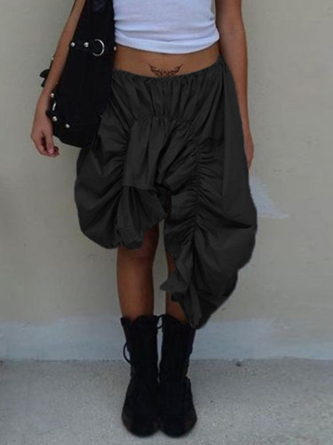 DEAT Fashion Women's Skirt Elastic Waist Irregular Drawstring Folds Loose Streetwear Lady Skirts Winter 2024 New Tide 7AB2711