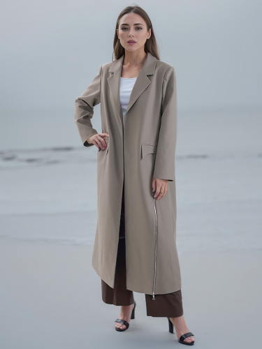 {EAM} Fashion Women's Side Zipper Long Blazer Notched Collar Loose Open-stitch Long Sleeve Suit Jackets Autumn New 2024 New CPDB169