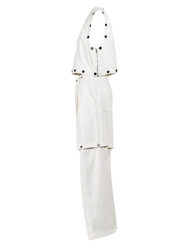 EAM Two Piece Suit Wide Leg Pants Button Vest Big Size New Round Neck Sleeve Women Fashion Tide Spring Summer 2024 CPG0042