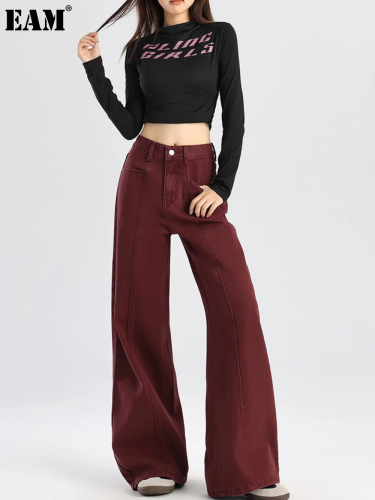 {EAM} High-waisted skinny wide-leg jeans Women 2024 Fall/Winter American new sweet cool style wide-leg DLZ042