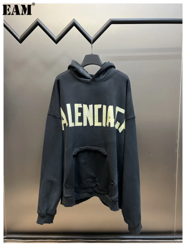 {EAM} High version of Paris b home tape beauty Logo letter long sleeve loose OS version type men and women with hooded hoodie DLZ81