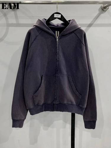 {EAM} 24 new style tie dye to do old purple retro zipper hoodie jacket hoodie hoodie DLZ70