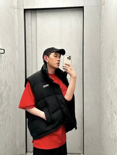 {EAM} High version Paris b Cola print hooded down vest OS loose version type hooded padded jacket vest DLZ90