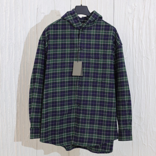 {EAM} Paris b high version 24 new letter embroidery plaid hooded shirt coat loose version type shirt coat DLZ87