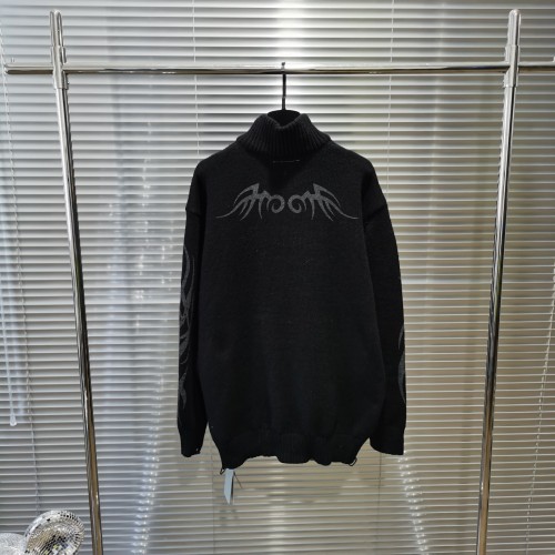 {EAM} Paris b high version stand collar cardigan sweater loose OS version knit totem print zipper sweater coat DLZ86