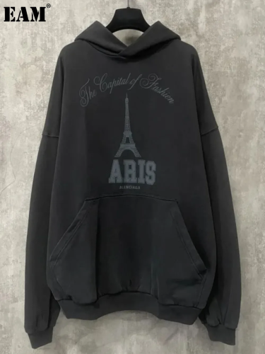 {EAM} Paris b high version tower printed hoodie men and women with loose OS version type hoodie DLZ89