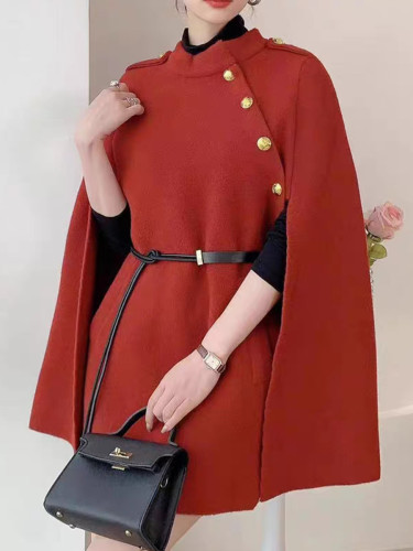 {EAM} Autumn and winter new 2024 knitted double-sided woolen coat women's high-grade belt French temperament small fragrant wind sweater cloak DLZ108