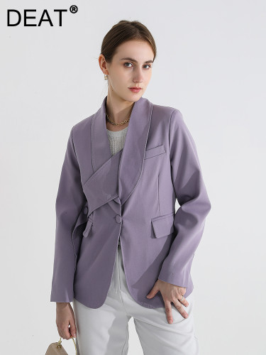DEAT Fashion Women's Blazer Notched Collar Deconstruction Waist Long Sleeve Single Button Suit Jackets autumn 2024 New 25X2149