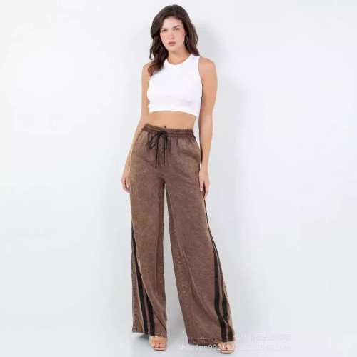 {EAM} Wide-leg pants casual elasticated waist two bar jeans Hottie DLZ125