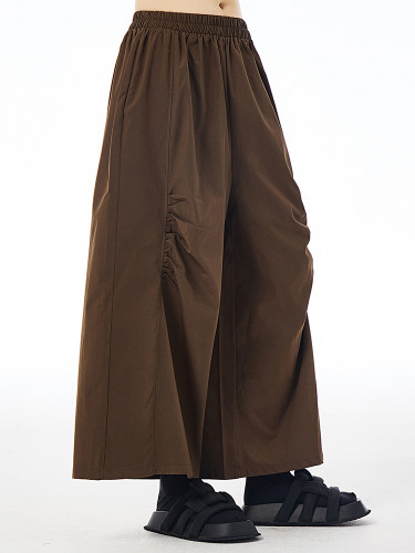 EAM High Elastic Waist Coffee Pleated Pocket Long Wide Leg Pants New Trousers Women Fashion Tide Spring Autumn 2024 1DH7421