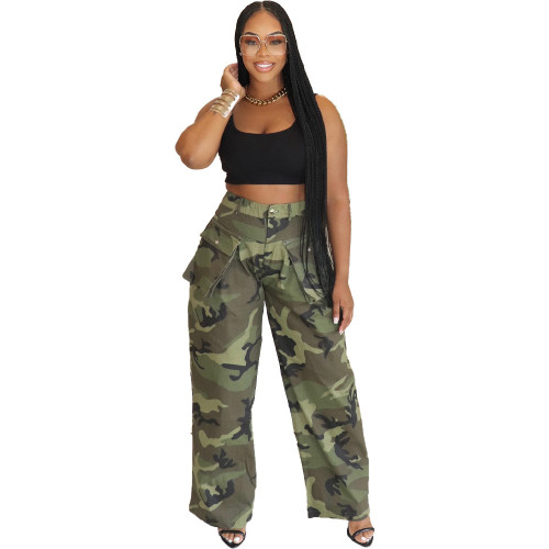 {EAM} Europe and the United States fashion casual camouflage multi-pocket zipper loose pants DLZ135