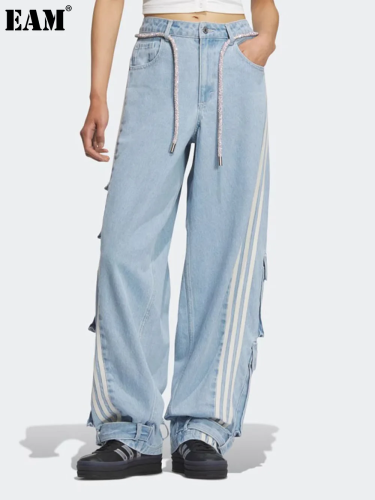 {EAM} Autumn cargo pants slouchy jeans Women 2024 new fashion trend wide leg loose pants trend DLZ172