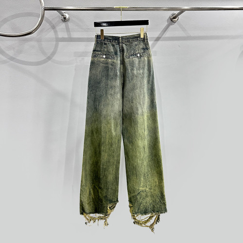 {EAM} Japanese retro straight barrel type mopping water gradient yellow process four seasons denim long pants DLZ164