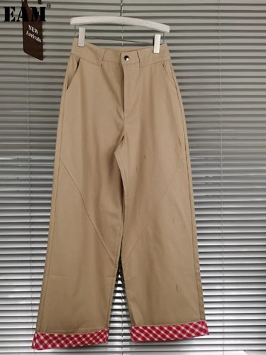 {EAM} Wide leg casual pants new high waist autumn straight leg loose cargo wide leg pants DLZ181