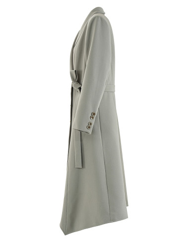 [EAM] Women Green Irregular Button Big Size Long Trench New Lapel Long Sleeve Windbreaker Fashion Spring Autumn 2024 CPDB194