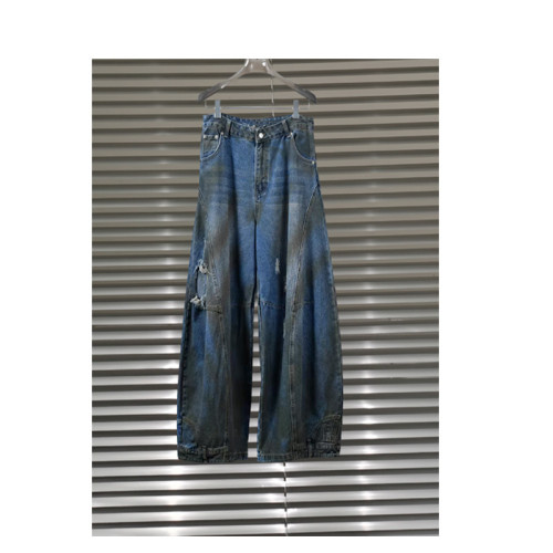 {EAM} Niche fashion 2024 new personality holes loose holes to do old hipster jeans sa irregular DLZ173