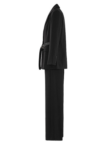[EAM] Big Size Belted Blazer Wide Leg Pants Two Piece Suit New Lapel Long Sleeve Women Fashion Tide Spring Autumn 2024 CPDB252