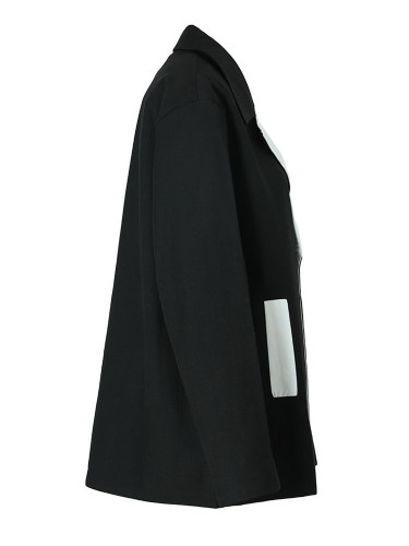 [EAM]  Women Black Color-block Big Size Blazer New Lapel Long Sleeve Loose Fit Jacket Fashion Tide Spring Autumn 2024 1DF3085