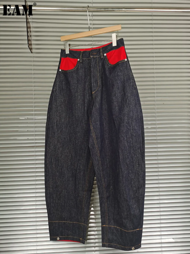 {EAM} The new denim trousers all match slimming printed straight tube fashionable niche DLZ175