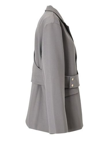[EAM]  Women Gray Irregular Big Size Blazer New Lapel Long Sleeve Loose Fit Jacket Fashion Tide Spring Autumn 2024 1DF3051