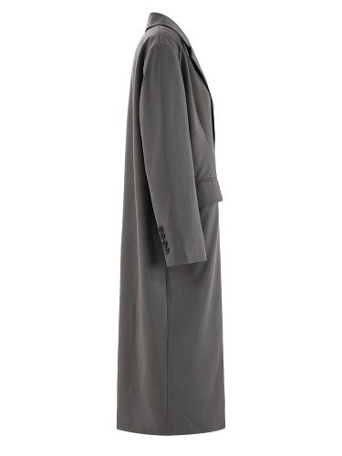 [EAM] Women Gray Button Design Big Size Long Elegant Blazer New Lapel Long Sleeve Jacket Fashion Tide Spring Autumn 2024 CPDB250