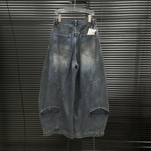 {EAM} Structural design dirty dirty make old jeans for women retro fashion wide-leg trousers DLZ184