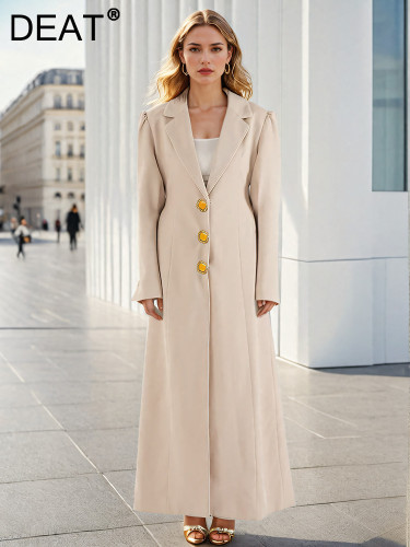 DEAT Fashion Women's Long Blazer Lapel High Waist Big Single Breasted Long Sleeves Suit Jackets Autumn 2024 New Tide CPDB275