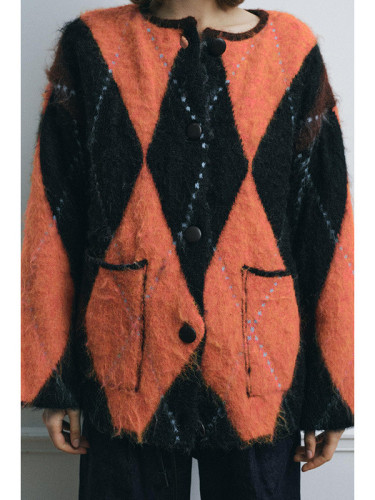 {EAM} Round-neck jacquard knitted coat Europe and the United States cross-border 2024 autumn new casual style loose single-row multi-button coat DLZ193