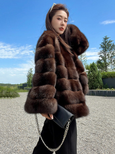 DEAT Fashion Women's Faux Fur Coat V-neck Loose Long Sleeves Loose Thick Warm Imitation Mink Fur Jacket Winter 2024 New 7AB6032
