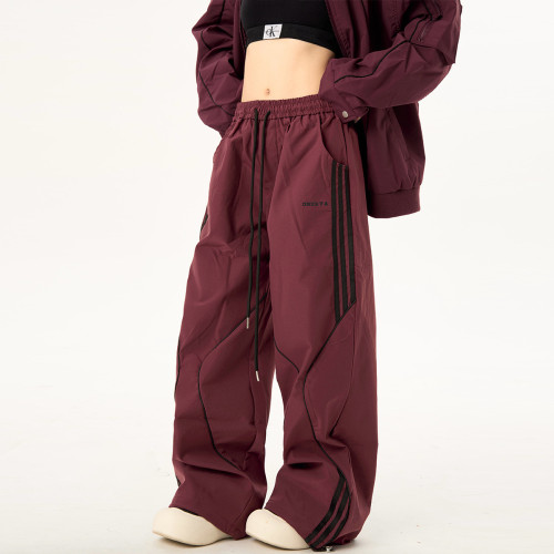 {EAM} American retro striped straight-leg sweatpants fashion patchwork deconstructed functional casual overalls DLZ213