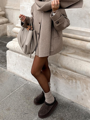 {EAM} Detachable scarf collar short coat Europe and the United States cross-border 2024 autumn new casual loose single-breasted coat DLZ205