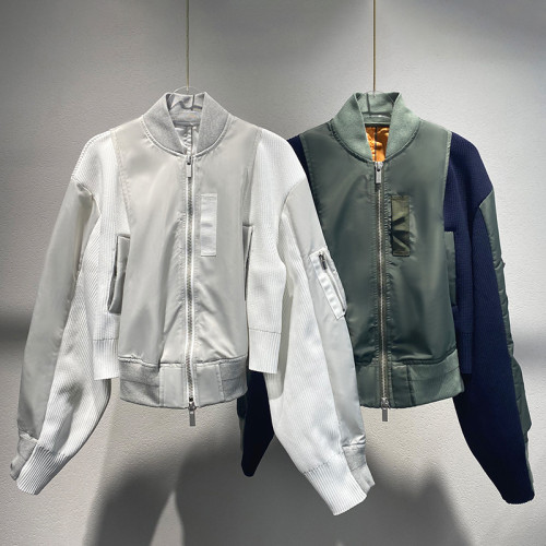 {EAM} Niche 2024 Autumn/Winter New Collection Color blocked Stand up Collar Zipper Versatile Short Long Sleeve Jacket for Women DLZ202