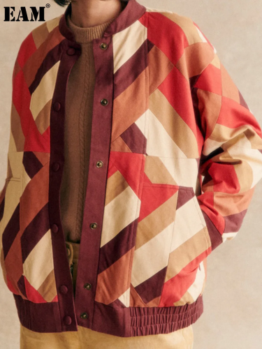 {EAM} Striped collarless long-sleeved jacket Europe and the United States cross-border 2024 autumn new loose striped coat DLZ210
