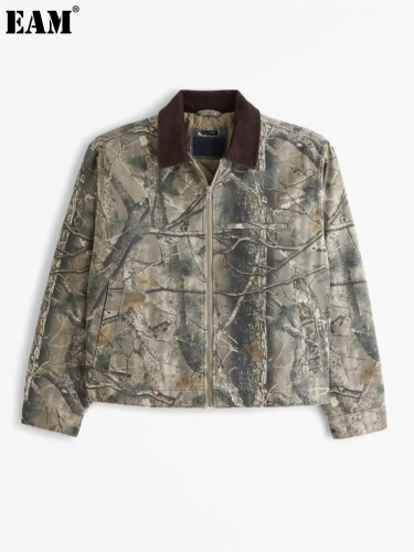 {EAM} Printed loose coat Europe and the United States cross-border 2024 autumn new casual style lapel zipper coat DLZ211