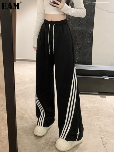 {EAM} American high street three bars wide leg pants for men and women spring and autumn thin design sense of casual sports pants DLZ214