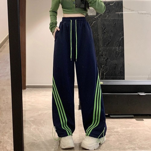 {EAM} American high street three bars wide leg pants for men and women spring and autumn thin design sense of casual sports pants DLZ214