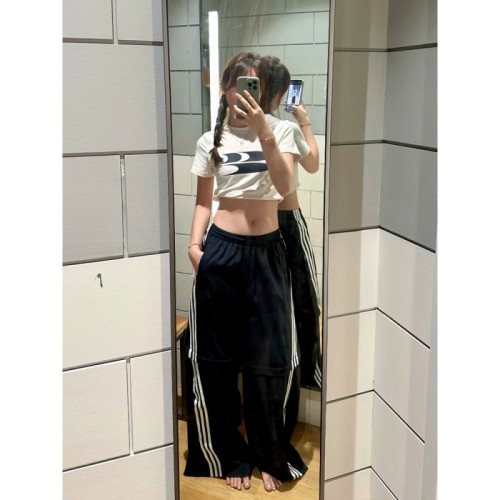 {EAM} Three-bar tracksuit pants Women's detachable wide-leg overalls DLZ218