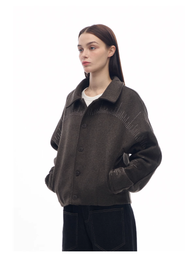 {EAM} Woolen chestnut brown graduated piece embroidered jacket vintage jacket DLZ235
