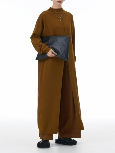 [EAM] Women Purple Red Big Size Slit Long Sweater Dress New Turtleneck Long Sleeve Fashion Tide Spring Autumn 2024 1DH7971