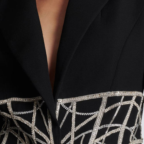 {EAM} Spring and autumn fashion new heavy industry nail bead set diamond waist slimming high-end quality women's suit jacket DLZ241
