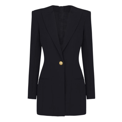 {EAM} Spring and autumn new fashion senior solid color long sleeve slim temperament commuter socialite fashion suit dress DLZ239